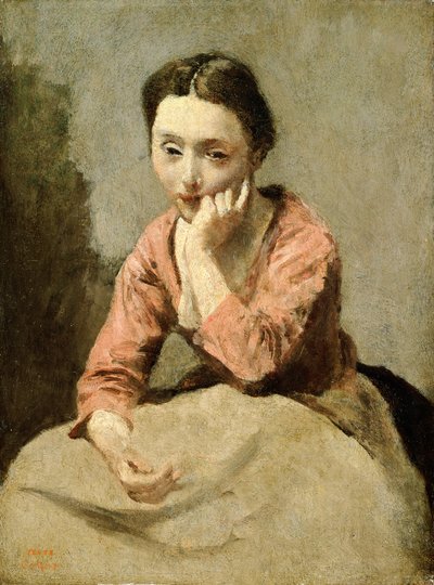 ピンクのブラウスの女」（油彩・キャンバス 作： Jean Baptiste Camille Corot