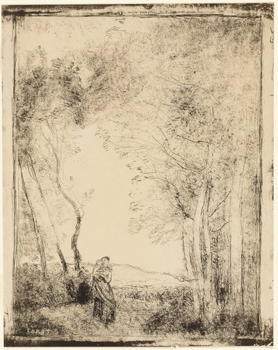 森のはずれの若いお母さん 作： Jean Baptiste Camille Corot