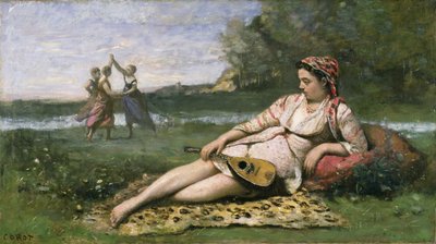 スパルタの若い女性（またはジプシーリクライニング）c.1868-70 作： Jean Baptiste Camille Corot