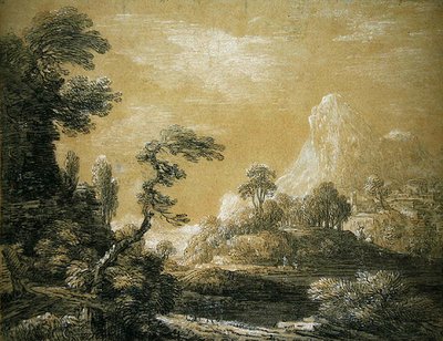 古典的な風景」（紙に黒鉛とチョーク） 作： Jean Baptiste Claude Chatelain