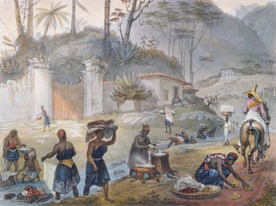 1839年の「航海ピトレスケエヒストリックオウブレジル」からの川沿いの黒い洗濯婦 作： Jean Baptiste Debret