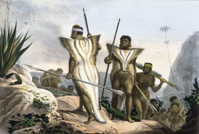 動物の皮を身に着けているブラジルのインディアン 作： Jean Baptiste Debret