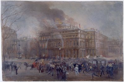 コメディ・フランセーズの火事、1900年3月8日、1900年頃（油彩、厚紙） 作： Jean Baptiste Edmond Allouard