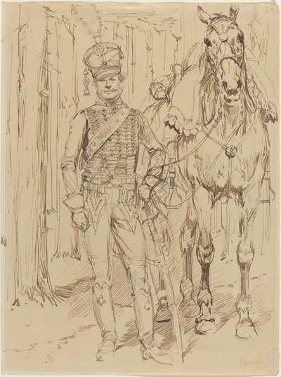 馬を率いるフランスの軽騎兵 作： Jean Baptiste Edouard Detaille
