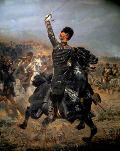 砲台での、騎兵隊の突撃（1870年）。エドゥアール・ディテール（1848-1912）の絵画 作： Jean Baptiste Edouard Detaille