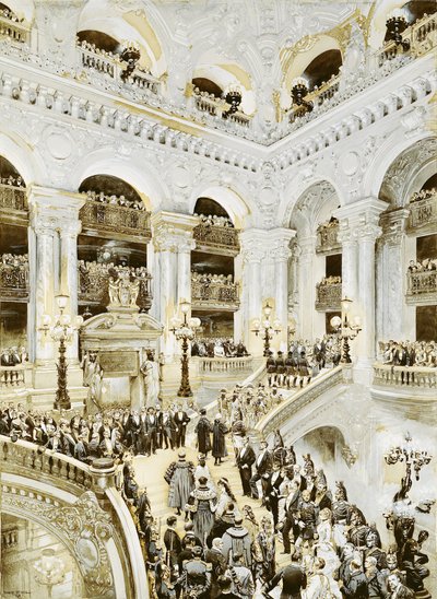 パリオペラハウスの創設、1875年1月5日、1878年（紙に白と白） 作： Jean Baptiste Edouard Detaille