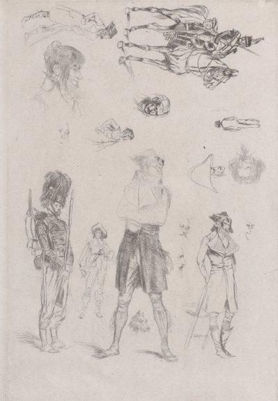 スケッチのシート スケッチのシート、1868 年。 作： Jean Baptiste Edouard Detaille