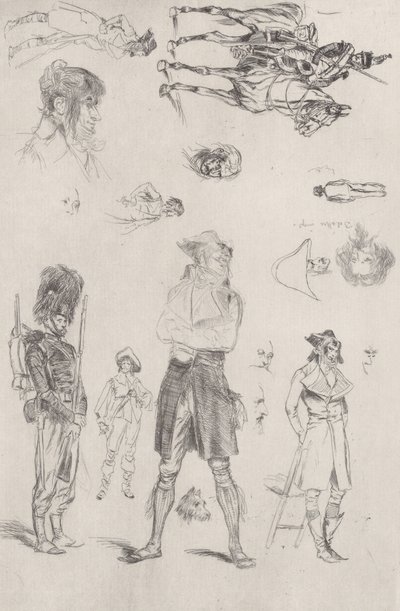 スケッチのシート スケッチのシート、1868 年。 作： Jean Baptiste Edouard Detaille