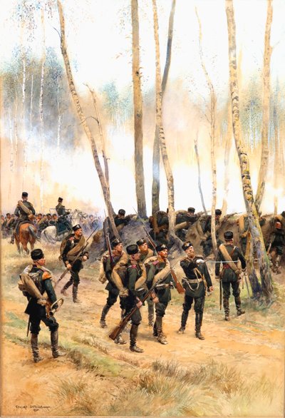 最前線の兵士、1885年（WC、黒インク＆紙のボディカラー） 作： Jean Baptiste Edouard Detaille