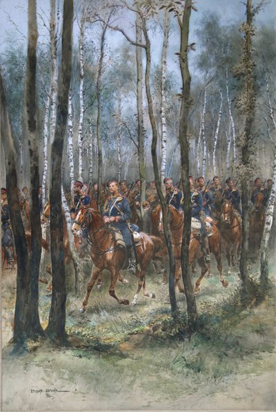 馬に乗った兵士、1884年（紙、WC、黒インク、ボディカラー） 作： Jean Baptiste Edouard Detaille