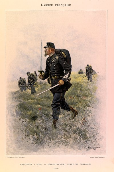 Edouard Detaille（1848-1912）が描いたジュール・リシャール大尉のフランス軍の種類と軍服。フット・ハンター。1885年の野戦服を着た軍曹長、個人蔵 作： Jean Baptiste Edouard Detaille