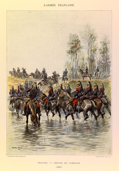 ジュール・リシャール大尉のフランス軍の種類と軍服、エドゥアール・ディテール（1848-1912）の絵によるもの。ドラゴンズ、1885年の戦地勤務、個人蔵 作： Jean Baptiste Edouard Detaille