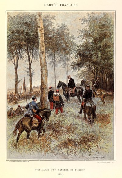 ジュール・リシャール大尉のフランス軍の種類と軍服、エドゥアール・ディテール（1848-1912）が描いたもの。1884年の師団長のスタッフ、個人蔵 作： Jean Baptiste Edouard Detaille
