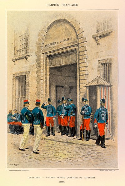 Edouard Detaille（1848-1912）が描いたジュール・リシャール大尉のフランス軍の種類と軍服：偉大なドレスを着たユサール軍、1886年の騎兵隊地区、個人蔵 作： Jean Baptiste Edouard Detaille
