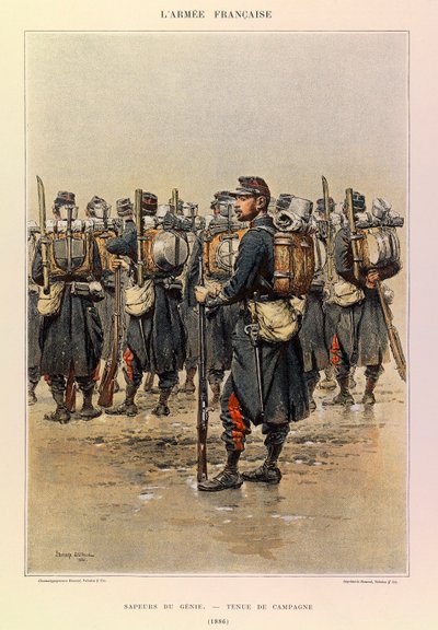 ジュール・リシャール大尉のフランス軍の種類と制服、エドゥアール・ディテール（1848-1912）が描いたもの。1886年、カントリードレスを着たジニーのサッパー、プライベート・コレクション 作： Jean Baptiste Edouard Detaille