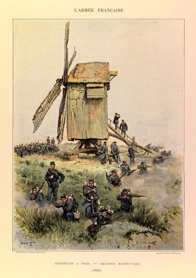 ジュール・リシャール大尉のフランス軍の種類と軍服、エドゥアール・ディテール（1848-1912）の図解：徒歩の狩人、1885年の大演習、プライベート・コレクション 作： Jean Baptiste Edouard Detaille