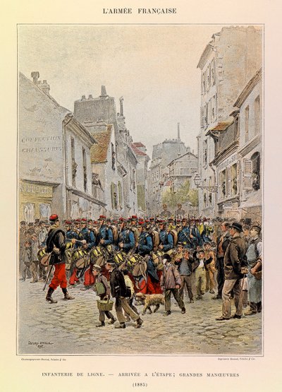 Edouard Detaille（1848-1912）が描いたジュール・リシャール大尉のフランス軍の種類とユニフォーム。ライン歩兵。1885年の大演習の際の舞台への到着、個人蔵 作： Jean Baptiste Edouard Detaille