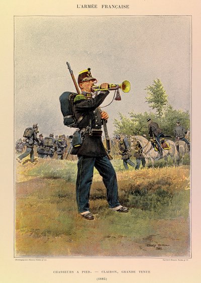 Edouard Detaille（1848-1912）が描いたジュール・リシャール大尉のフランス軍の種類と軍服：徒歩のハンター。1885年の大礼服を着たラッパ、個人蔵 作： Jean Baptiste Edouard Detaille