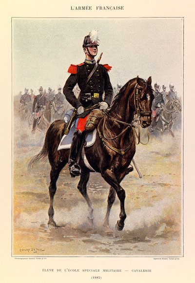 ジュール・リシャール大尉のフランス軍の種類と軍服、エドゥアール・ディテール（1848-1912）が描いたもの。特別軍事学校の生徒。1885年の騎兵隊、個人蔵 作： Jean Baptiste Edouard Detaille