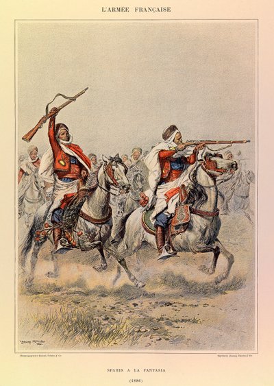 ジュール・リシャール大尉のフランス軍の種類と軍服、エドゥアール・ディテール（1848-1912）のイラスト。1886年の『スパヒス・ア・ラ・ファンタジア』、プライベート・コレクション 作： Jean Baptiste Edouard Detaille
