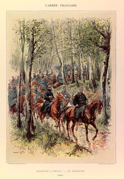 Edouard Detaille（1848-1912）が描いたジュール・リシャール大尉のフランス軍の種類と軍服：1885年に演習中の馬を狩る者たち、個人蔵 作： Jean Baptiste Edouard Detaille
