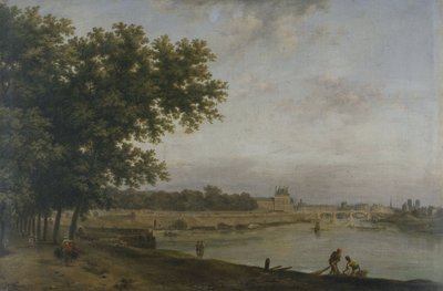 1783年、コート・ラ・レーヌから見たチュイルリーとポン・ロワイヤル（油彩・カンヴァス） 作： Jean Baptiste Genillion