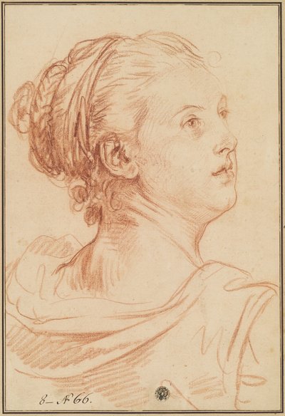 肩越しに振り返る女性の頭 作： Jean Baptiste Greuze