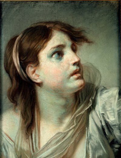 若い女の子の頭（紙にパステル） 作： Jean Baptiste Greuze