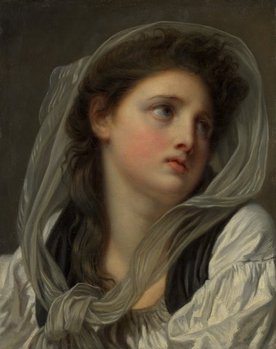 若い女性の頭、おそらく1780年代。 作： Jean Baptiste Greuze