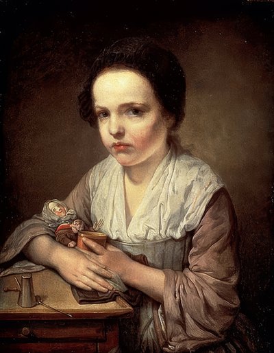 人形を持つ少女。 1750年代 作： Jean Baptiste Greuze
