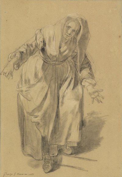 両手を広げた老女（『ナポリのジェスチャー』の習作） 作： Jean Baptiste Greuze