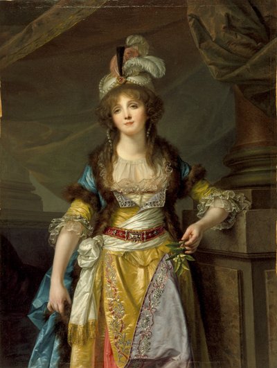トルコのデザインの凝った服を着た女性の肖像、1790年頃 作： Jean Baptiste Greuze