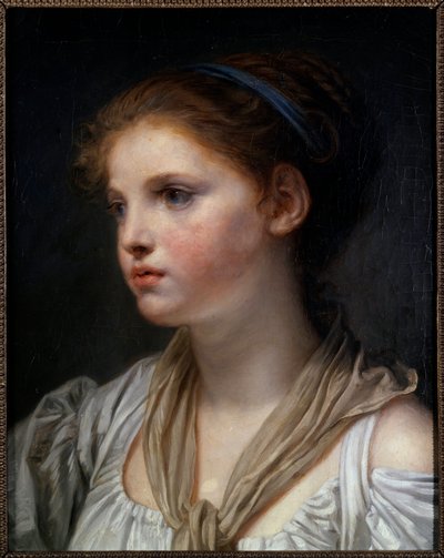 青いリボンをつけた少女の肖像 ジャン・バティスト・グルーズ（1725-1805）の絵画 18世紀 日0.45x0.39 m レンヌ、ボザール美術館（Musee des Beaux Arts 作： Jean Baptiste Greuze