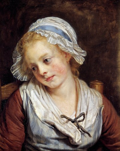 乙女の肖像 ジャン＝バティスト・グルーズ（1725-1805）の絵画。1765.薄暗い。0.45x0.37 m. シャンティイ、コンデ美術館 - 若い娘の肖像。ジャン=バティスト・グルーズ（1725-1805）作の絵画。1765.0.45×0.37m フランス、シャンティイ、コンデ美術館 作： Jean Baptiste Greuze