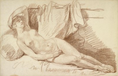 横たわる女性ヌード：ジュピターが訪れたエギナ "のための習作 作： Jean-Baptiste Greuze