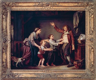 ジャン＝バティスト・グルーズ（1725-1805）の「酒飲みの帰還」。 作： Jean Baptiste Greuze