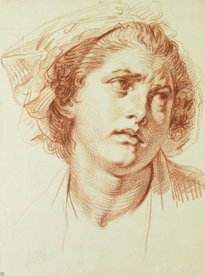 右を見上げる女性の頭、 作： Jean Baptiste Greuze