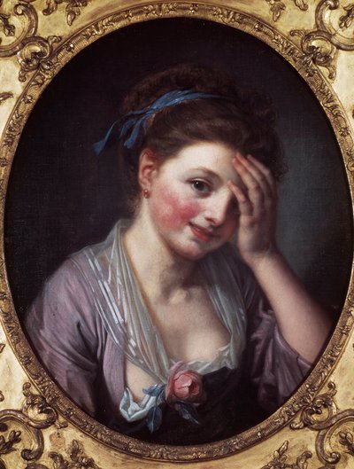 薔薇を持つ少女 ジャン・バティスト・グルーズ（1725-1805）の絵画 18世紀。パリ、コニャック美術館 Jay. 作： Jean Baptiste Greuze