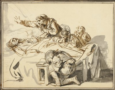 死んだ男を悼む女性と子供たち 作： Jean Baptiste Greuze