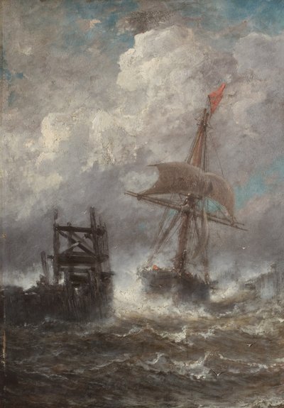 船のある海景、1870 作： Jean Baptiste Henri Durand Brager