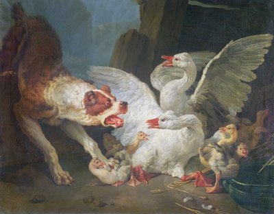 ガチョウを攻撃する犬、1769 作： Jean Baptiste Huet