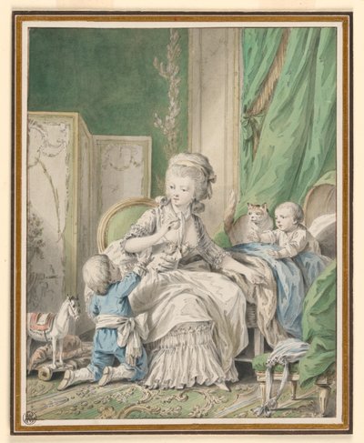 私室で母と 2 人の子供 作： Jean Baptiste Huet