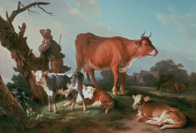 牛飼いの牧歌的なシーン 作： Jean Baptiste Huet