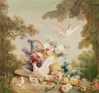 ドアの上の版画家Gilles Demarteauのサロン：柱、バラのバスケット、トーチ 作： Jean Baptiste Huet