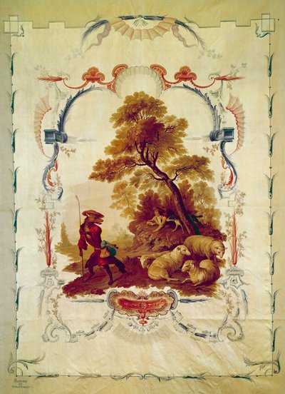 狼は羊飼いになった ジャン・ド・ラ・フォンテーヌの寓話の挿絵です。ジャン・バティスト・ユエ（1745-1811）がボーヴェの工場で製作したタペストリー。18世紀のパリ、国民的家具。 作： Jean Baptiste Huet