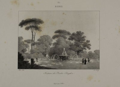 ローマ、ボルゲーゼ公園の庭園の噴水 作： Jean Baptiste Isabey