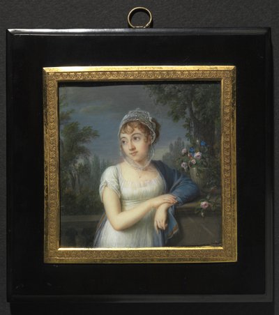 手すり近くの女性の肖像、1804。 作： Jean Baptiste Jacques Augustin