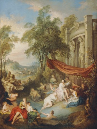 ロッジアがプールで泳ぐニンフ 作： Jean Baptiste Joseph Pater
