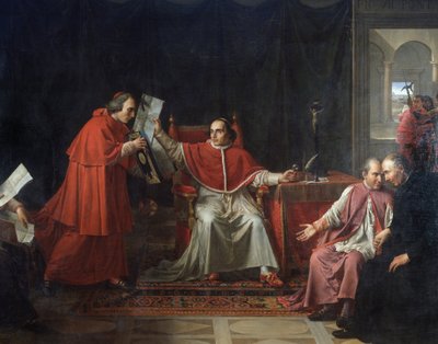 教皇ピウス7世（1742年〜1823年）による、フランスと神聖なシージ（サンシージ）との間のコンコルダートの署名（8月15日 作： Jean Baptiste Joseph Wicar