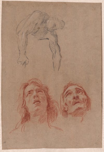 手を差し伸べる男と頭の 2 つの習作 (直訳) 作： Jean Baptiste Jouvenet